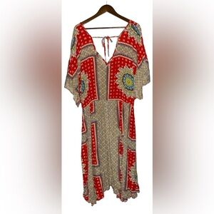 Band Of Gypsies Women‎ Red Paisley Kimono Sleeve Midi Dress Boho Indie Hippie 3X